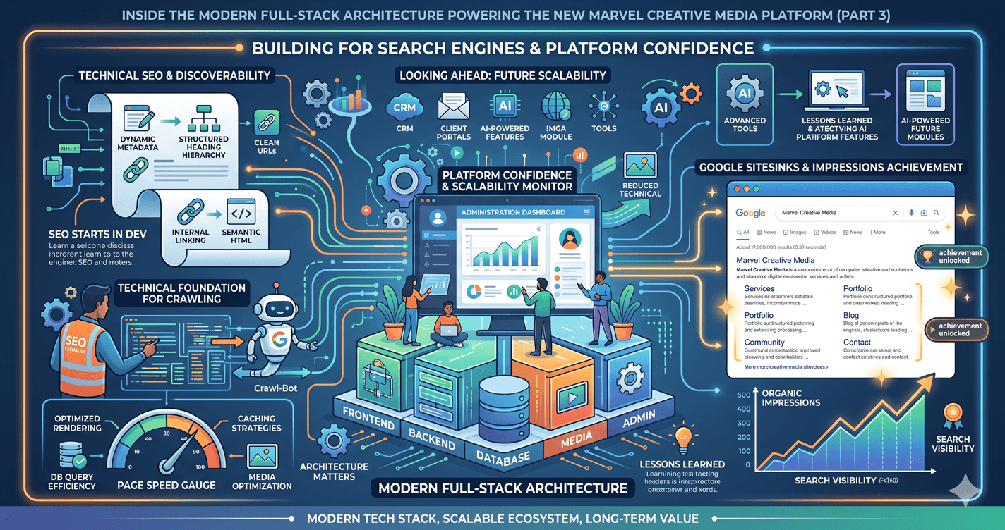 Featured graphic asset representing Inside the Modern Full-Stack Architecture Powering the New Marvel Creative Media Platform (Part 3)